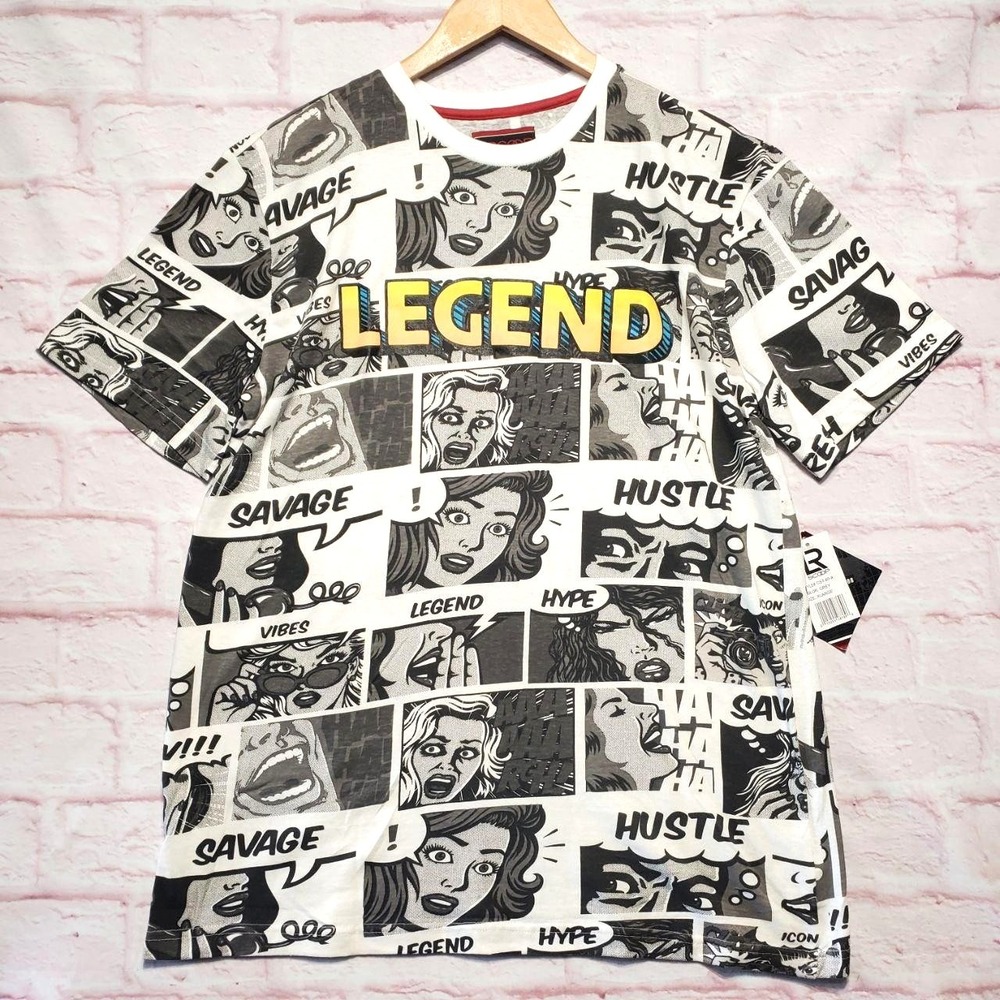 LR Scoop Shirt Mens XL Grey Comic Graphic Legend Hustle Savage Streetwear Tee